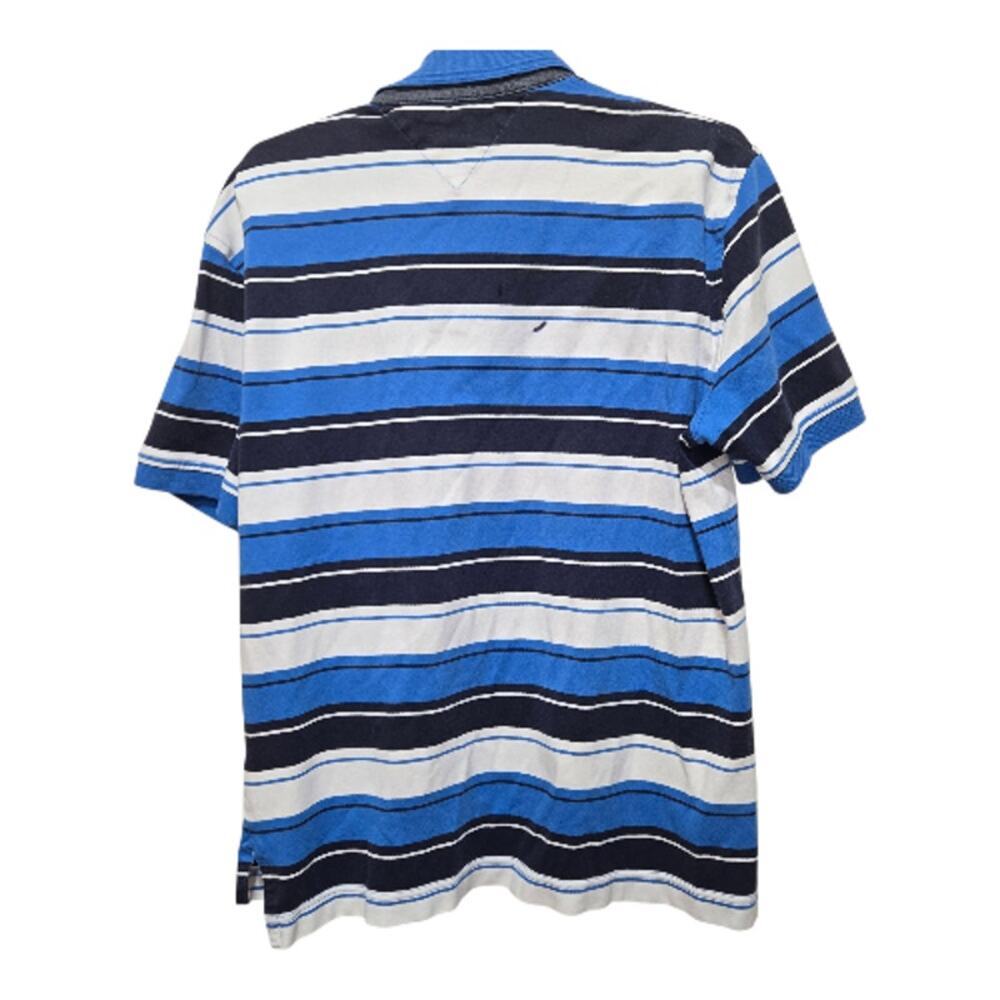 Tommy Hilfiger Striped Polo Shirt Large Blue White Classic Fit - Picture 2 of 11